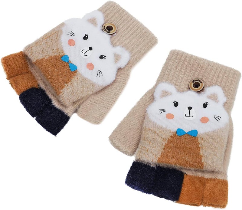 NICEYST Kids Convertible Flip Top Gloves Children Winter Warm Knitted Fingerless Mittens for Boys Girls 6-10 Years Old - Image 3